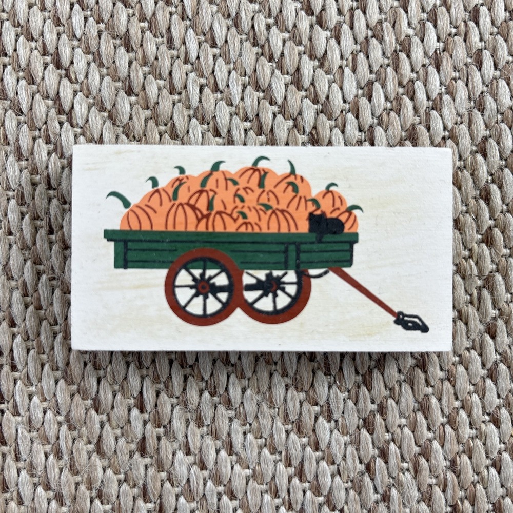 Faline Cat's Meow Pumpkins In Trailer Halloween Black Cat Wooden Shelf Sitter